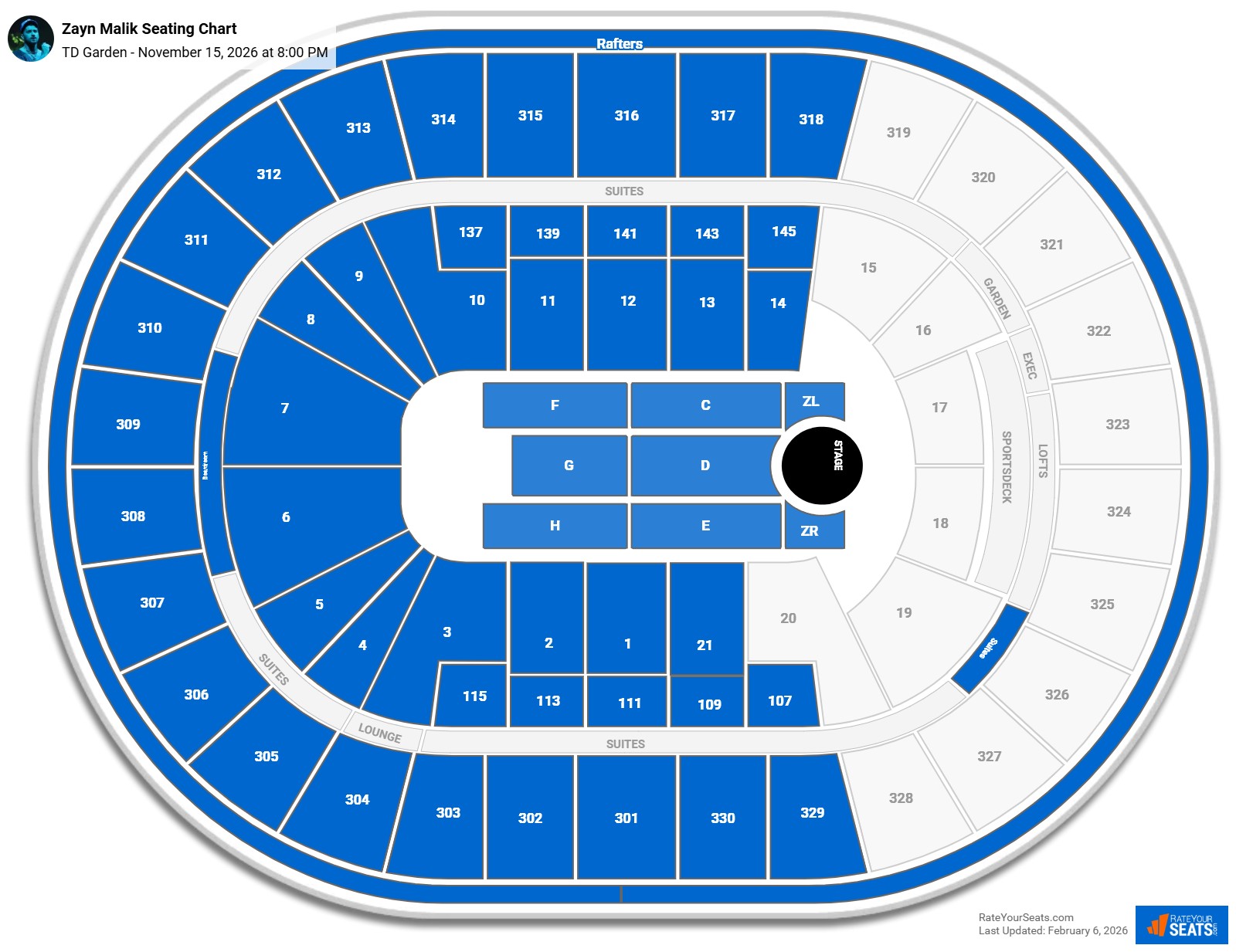 Zayn Malik seating chart TD Garden