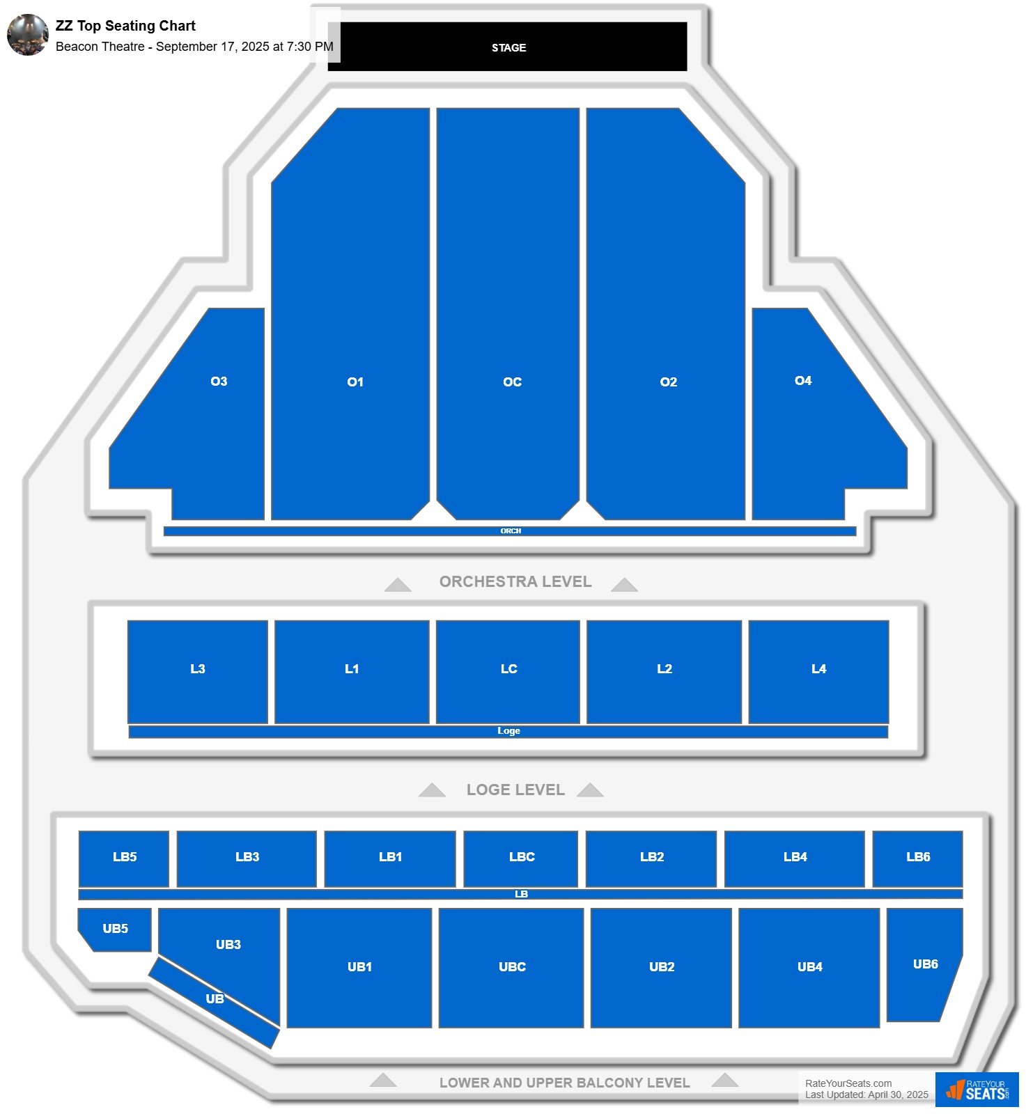 ZZ Top seating chart Beacon Theatre