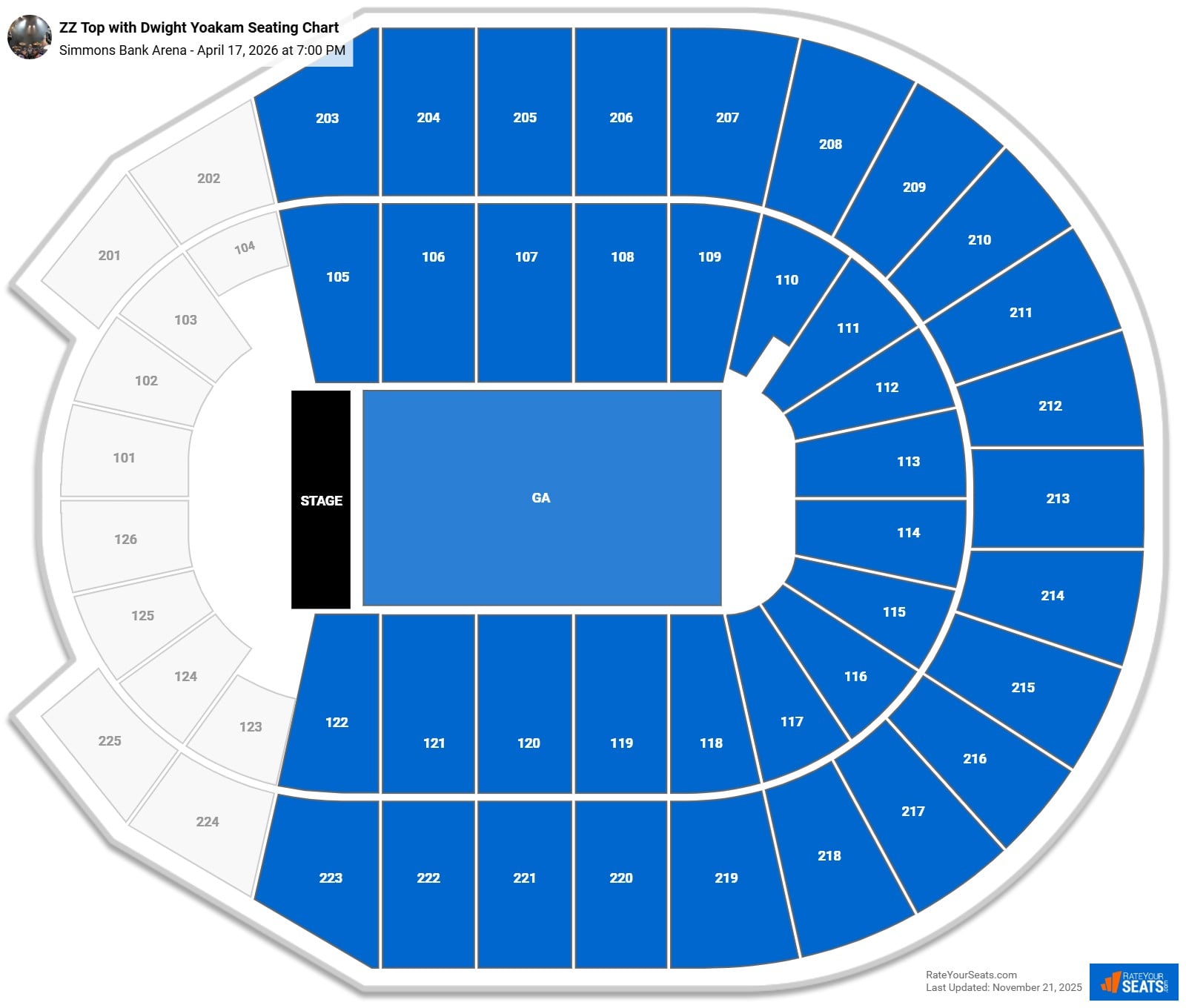 ZZ Top with Dwight Yoakam seating chart Simmons Bank Arena