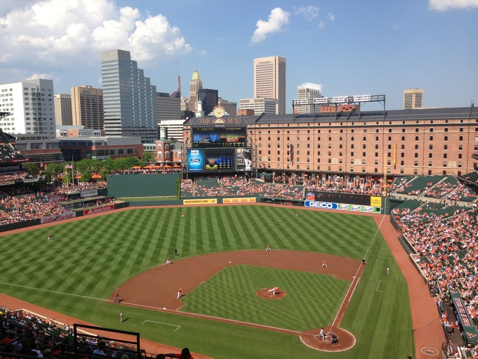 BALTIMORE, MD - May 30: A general view of Oriole Park at Camden Yards in  Baltimore, MD. as the sun sets during the Cleveland Guardians versus the  Baltimore Orioles on May 30