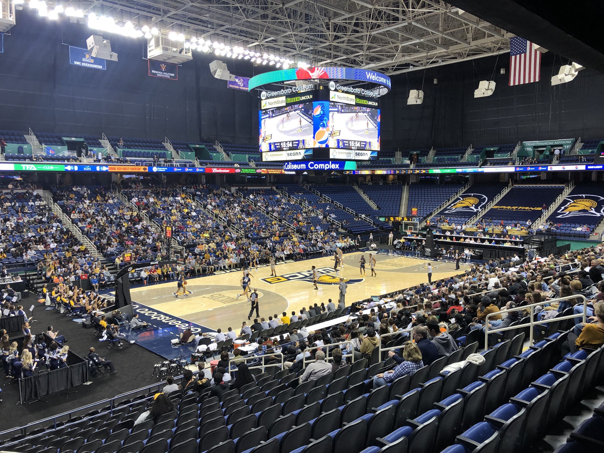 section 105, row pp seat view  for basketball - greensboro coliseum