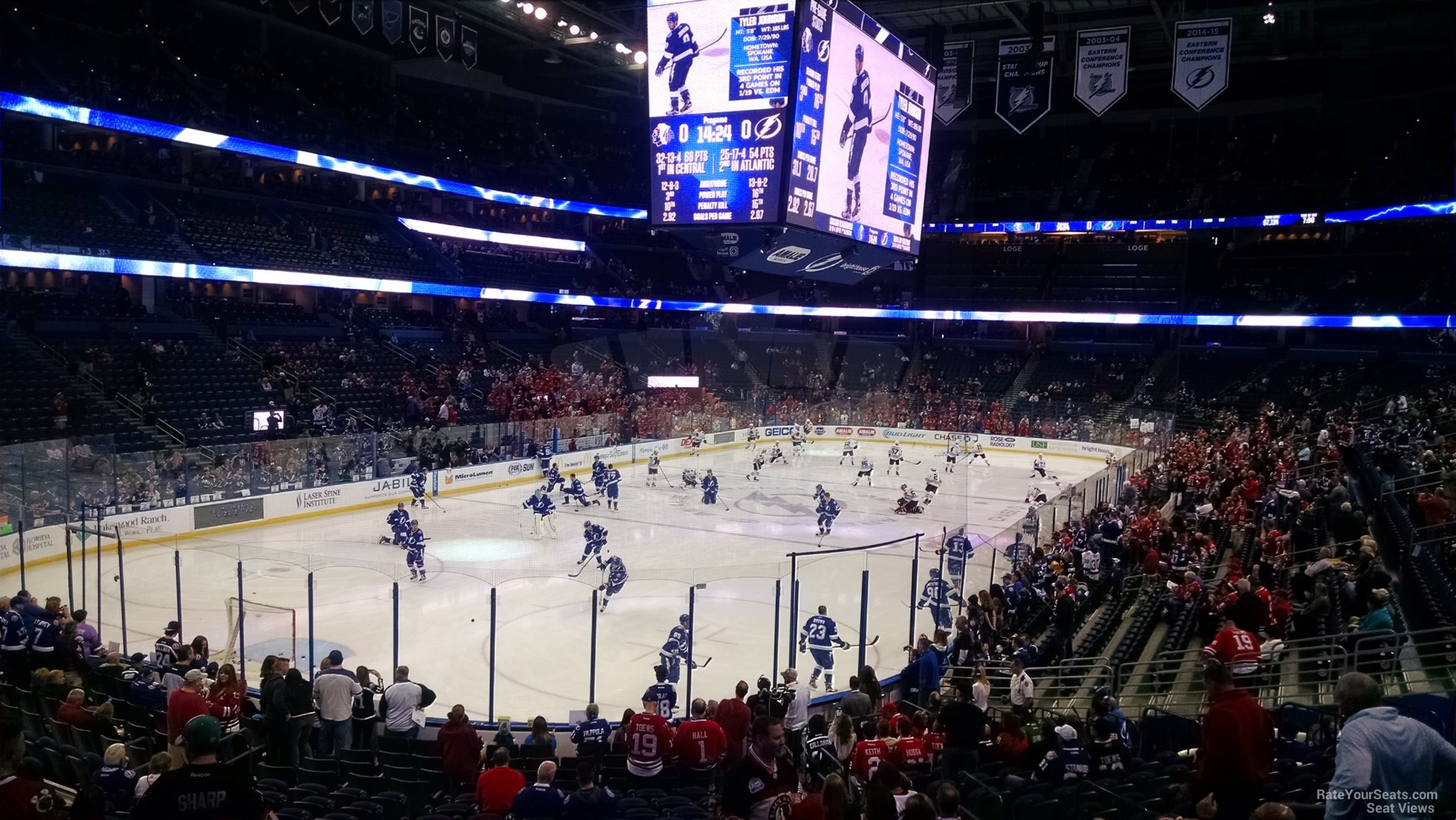section 104, row p seat view  for hockey - amalie arena