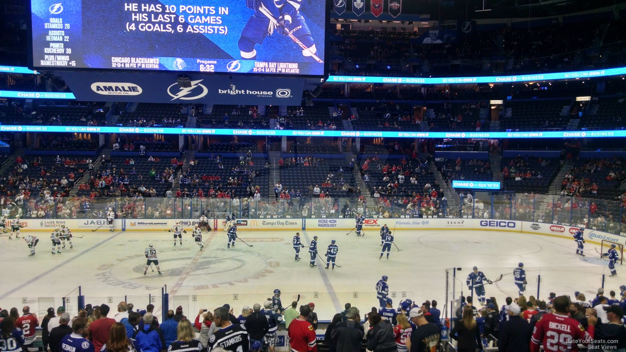 section 115, row v seat view  for hockey - amalie arena