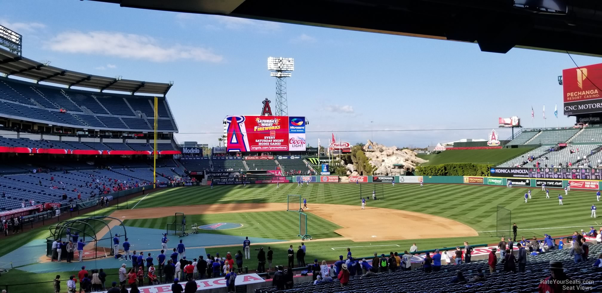 section 222, row f seat view for baseball - angel stadium