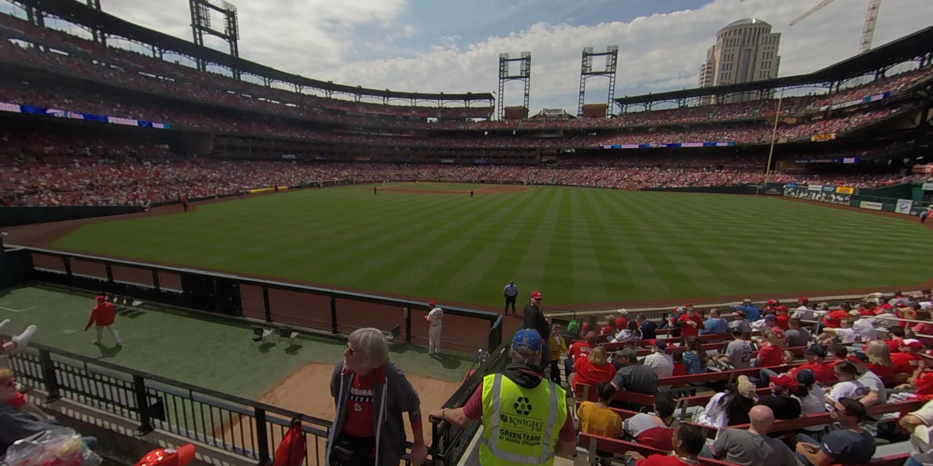 Busch Stadium grounds crew cuts patterns into grass in St. Louis