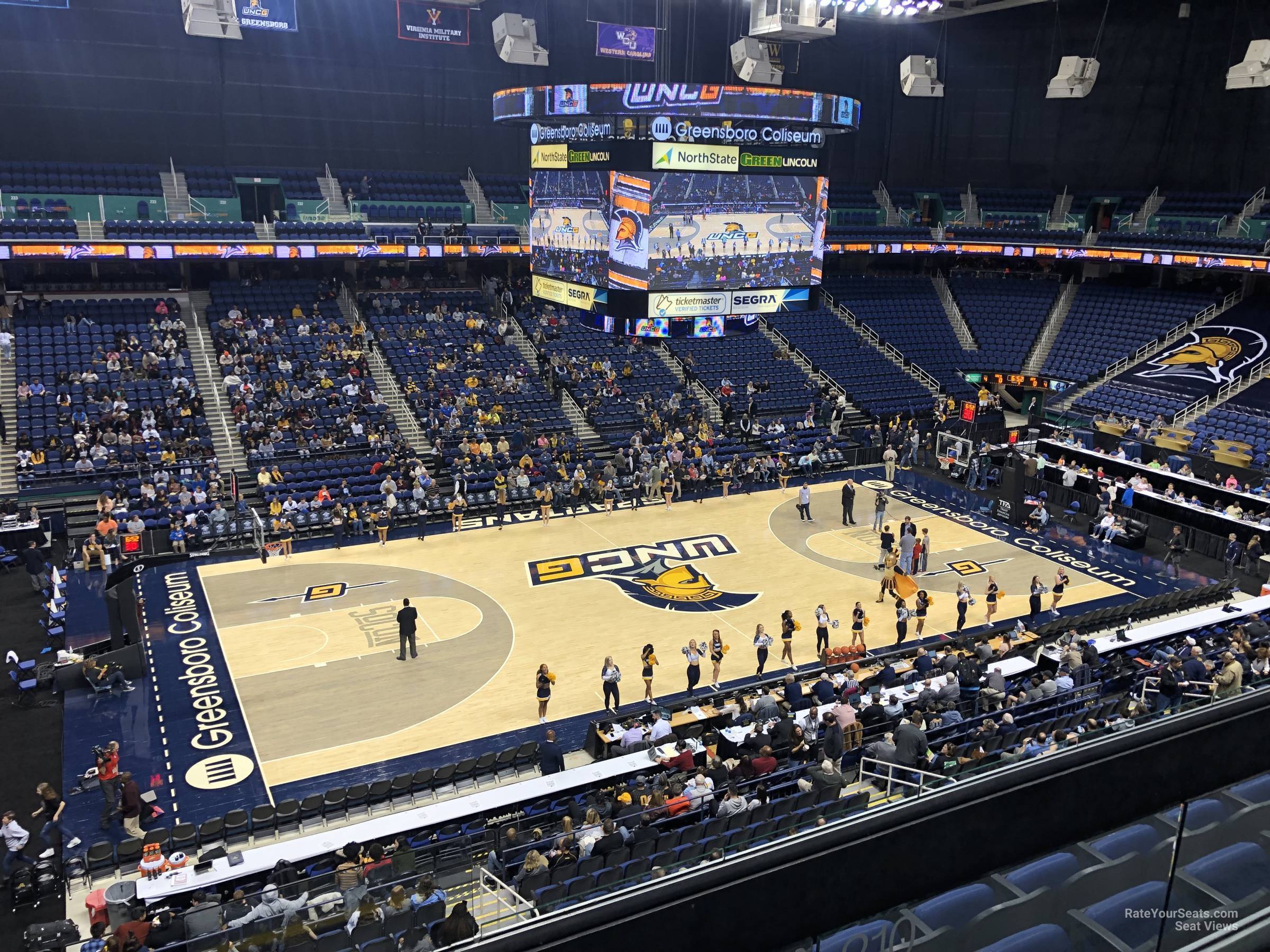 section 209, row e seat view  for basketball - greensboro coliseum