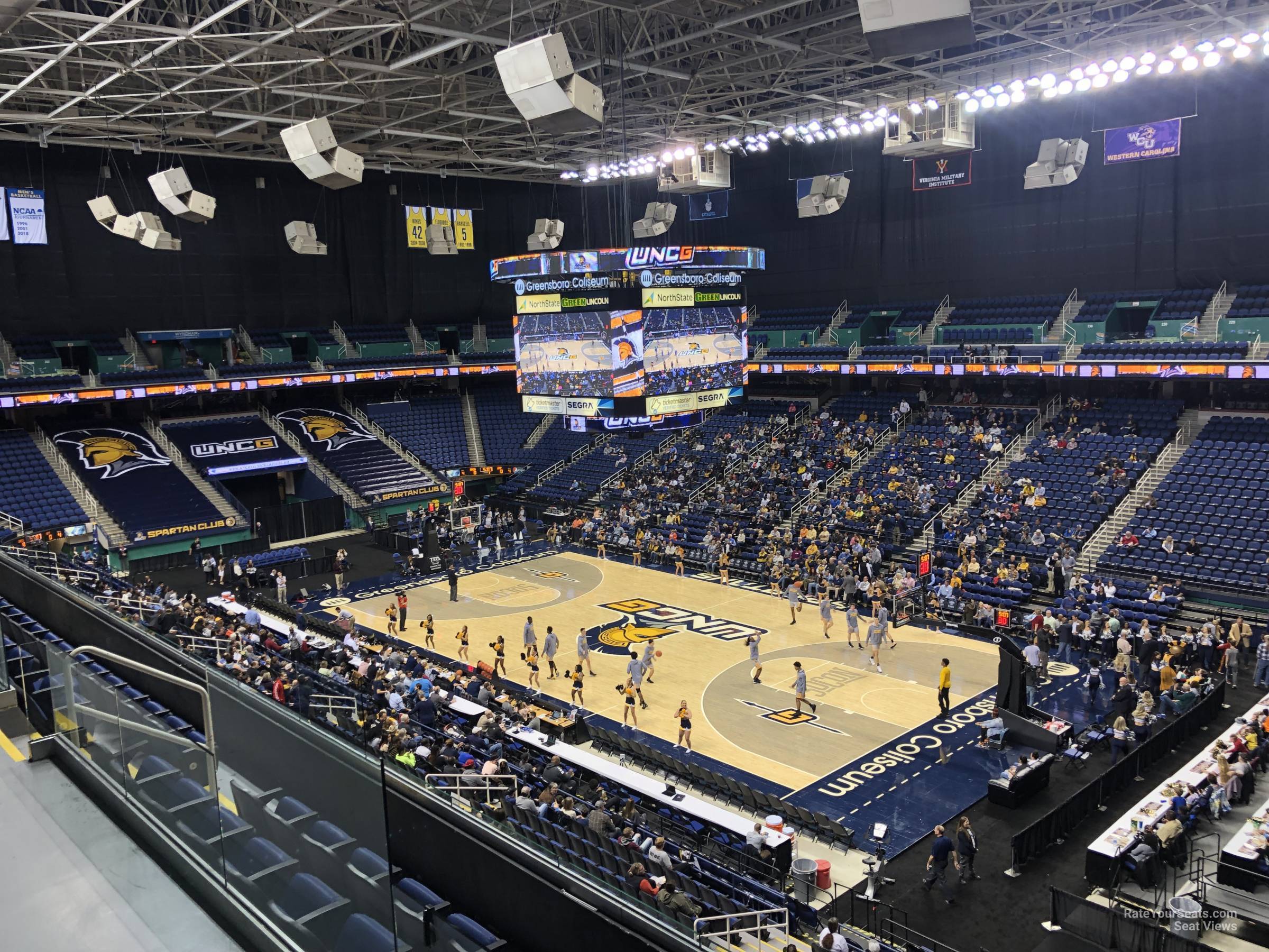 section 215, row e seat view  for basketball - greensboro coliseum