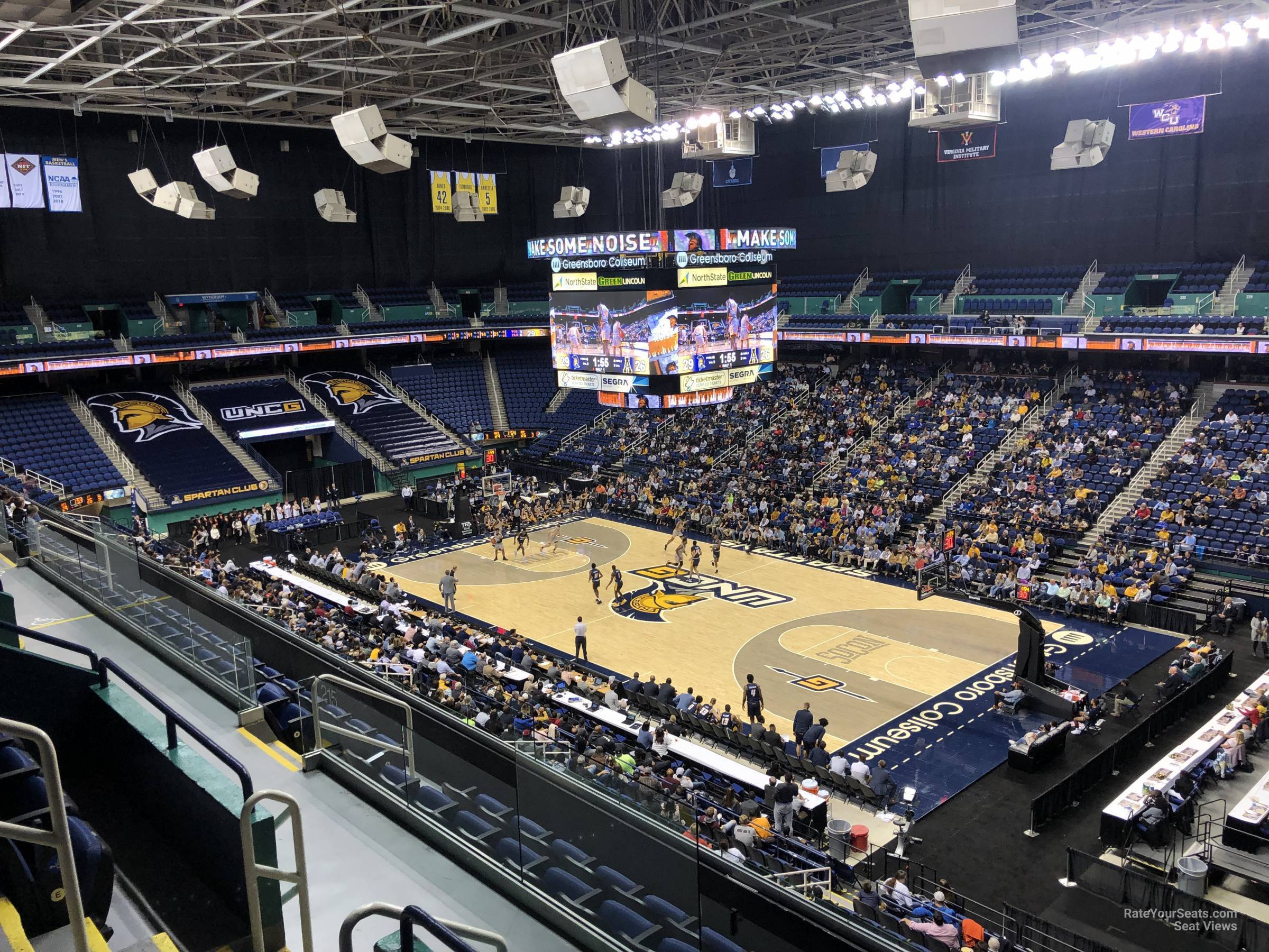 section 215, row g seat view  for basketball - greensboro coliseum