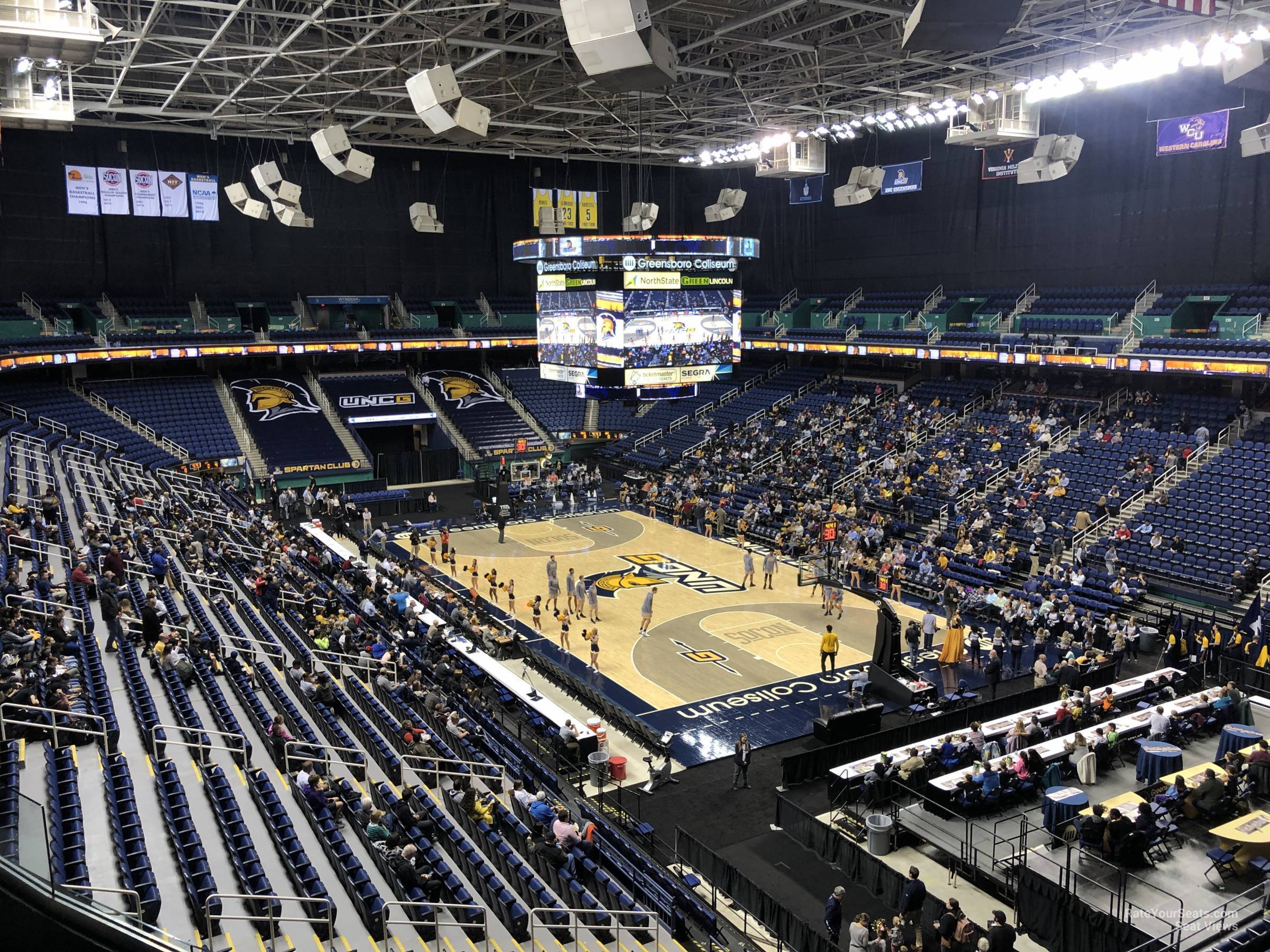 section 217, row e seat view  for basketball - greensboro coliseum