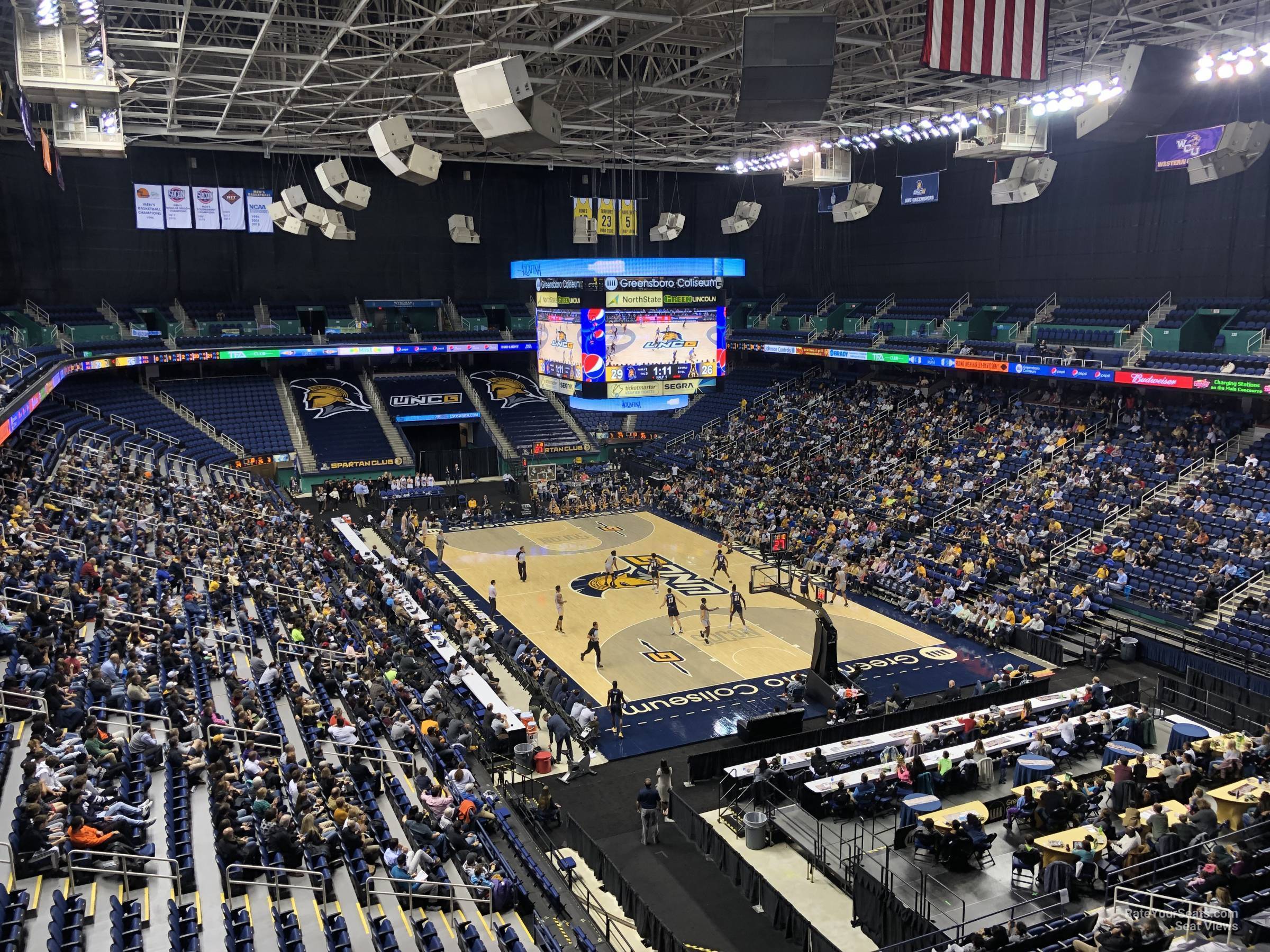 section 218, row g seat view  for basketball - greensboro coliseum