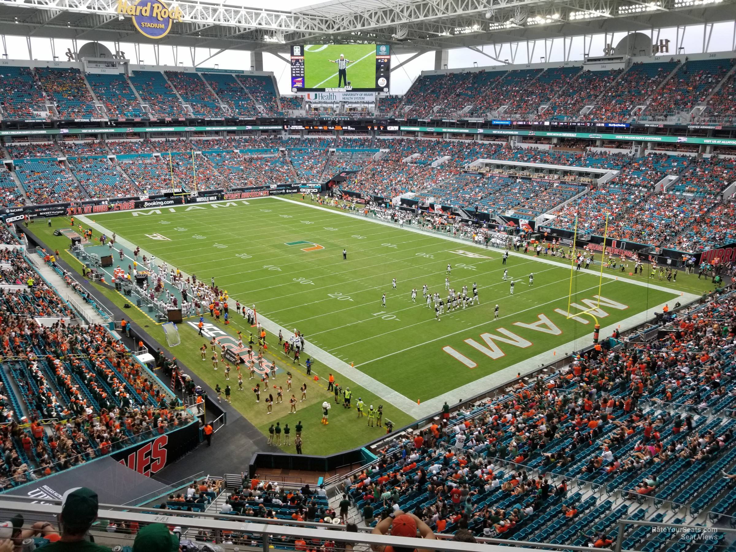 section 310, row 2w seat view  for football - hard rock stadium