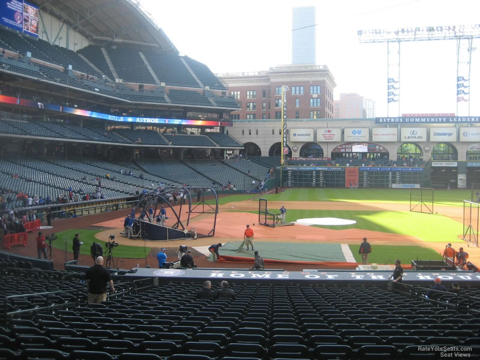 Houston, United States. 14th Apr, 2021. A general overall view of the main  scoreboard from down the first base line seats at Minute Maid Park during a  MLB baseball game, Wednesday, April