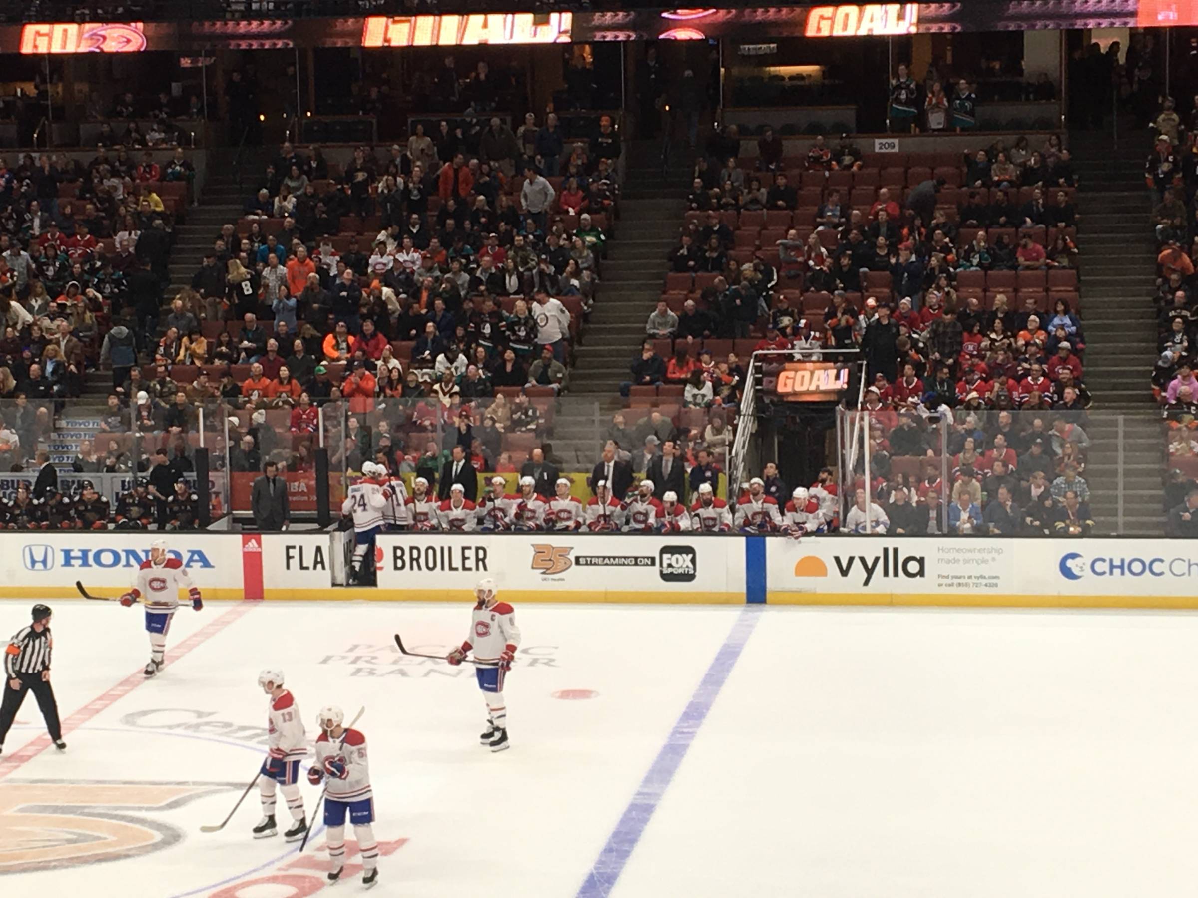 View across the visiting bench at Honda Center